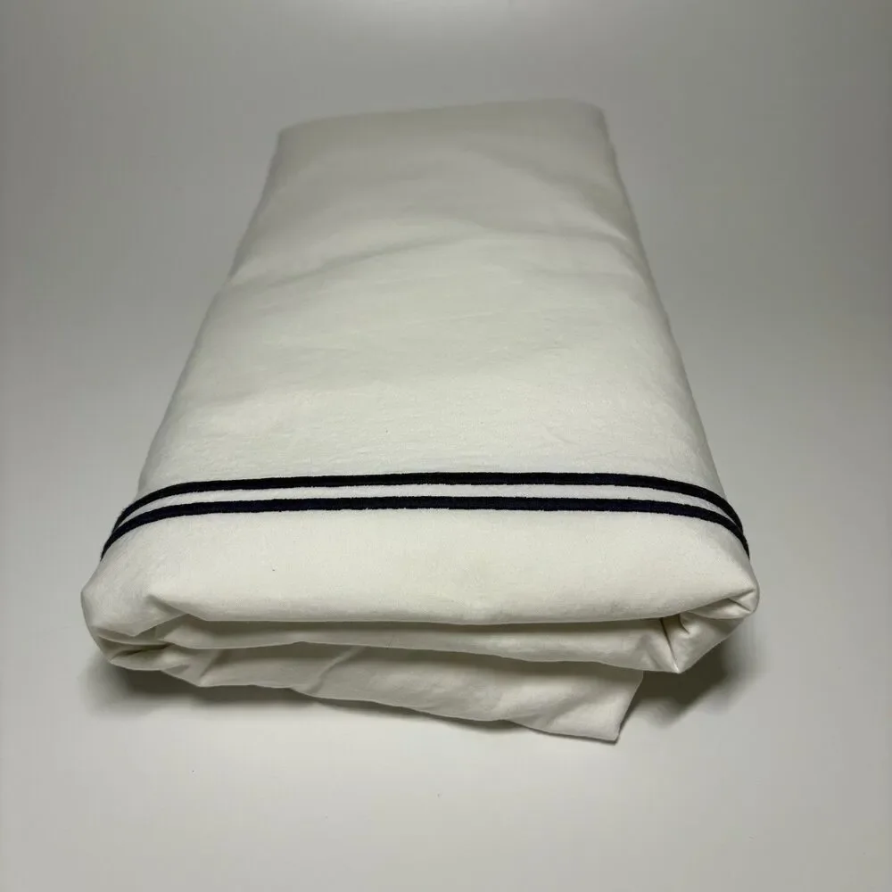 Hudson Park Collection 100% Egyptian Cotton TWIN Duvet White Navy Framed